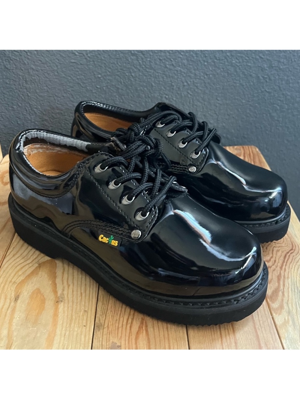 Cactus Black Patent Platform Lace-Up Shoes